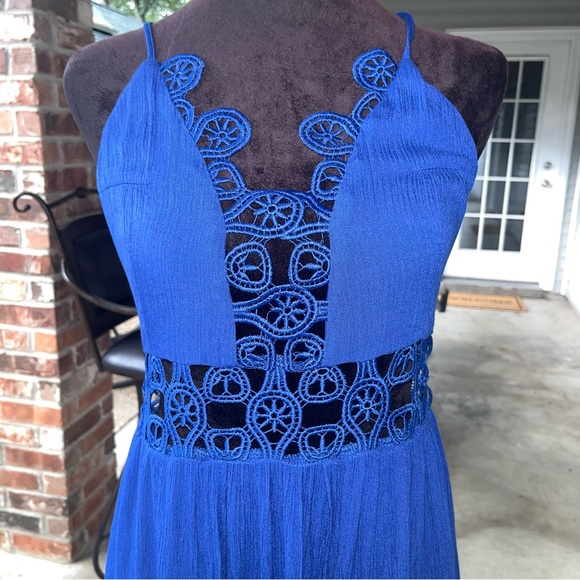 Crotchet Maxi Summer Spring Dress Blue SZ L - Picture 5 of 6